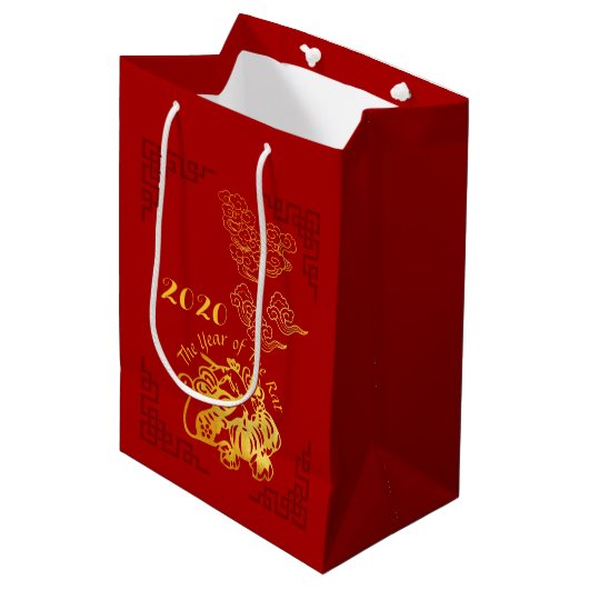 Golden Chinese papiersnijster 2020 M Gift Bag Medium Cadeauzakje (Voorkant Gekanteld)