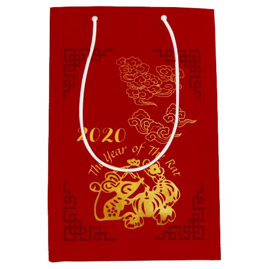 Golden Chinese papiersnijster 2020 M Gift Bag Medium Cadeauzakje (Voorkant)