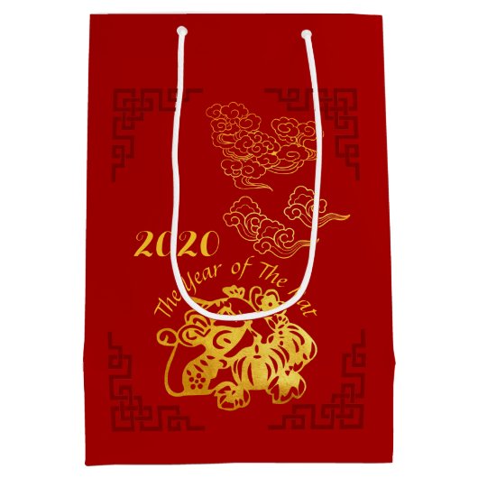 Golden Chinese papiersnijster 2020 M Gift Bag Medium Cadeauzakje (Achterkant)