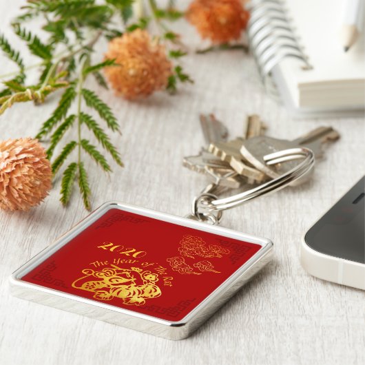 Golden Chinese papiersnijster 2020 SqMK Sleutelhanger (Zijkant)