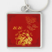 Golden Chinese papiersnijster 2020 SqMK Sleutelhanger (Voorkant)
