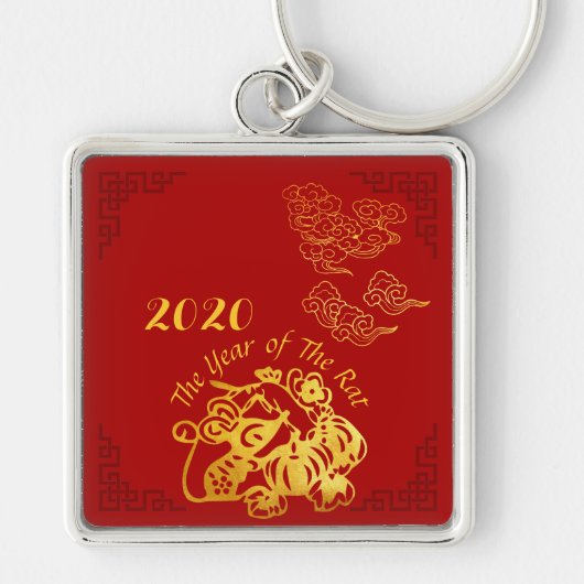 Golden Chinese papiersnijster 2020 SqMK Sleutelhanger (Voorkant)