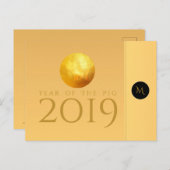 Golden Chinese Pig Papercut 2019 Monogram PostC Briefkaart (Voorkant / Achterkant)
