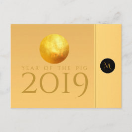 Golden Chinese Pig Papercut 2019 Monogram PostC Briefkaart