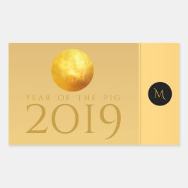 Golden Chinese Pig Papercut 2019 Monogram R Stick Rechthoekige Sticker