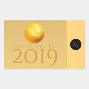 Golden Chinese Pig Papercut 2019 Monogram R Stick Rechthoekige Sticker