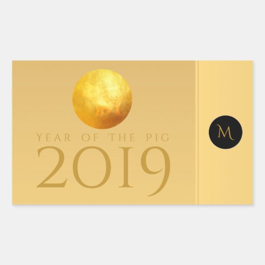 Golden Chinese Pig Papercut 2019 Monogram R Stick Rechthoekige Sticker (Voorkant)