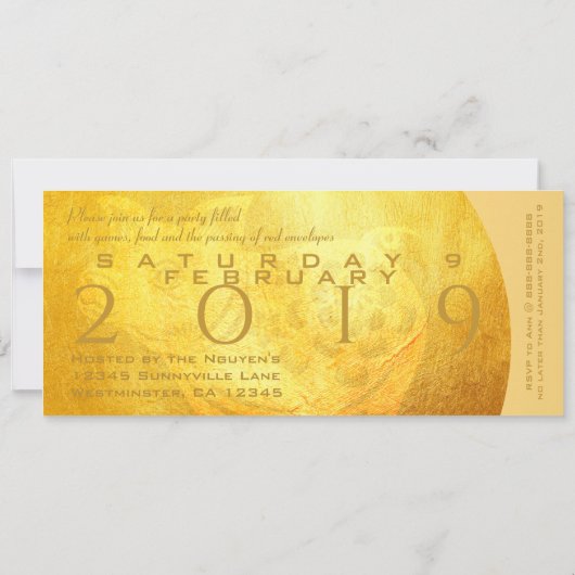 Golden Chinese Pig Papercut 2019 Monogram Uitnodig Kaart (Achterkant)