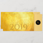 Golden Chinese Pig Papercut 2019 Monogram Uitnodig Kaart (Voorkant / Achterkant)