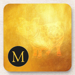 Golden Chinese pig Papercut Monogram Square C Bier Onderzetter