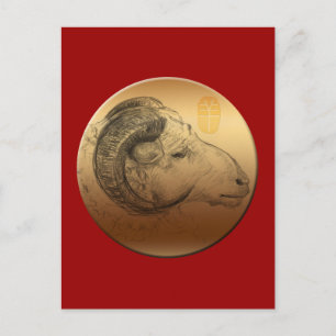 Golden Chinese Ram Year 2 briefkaart