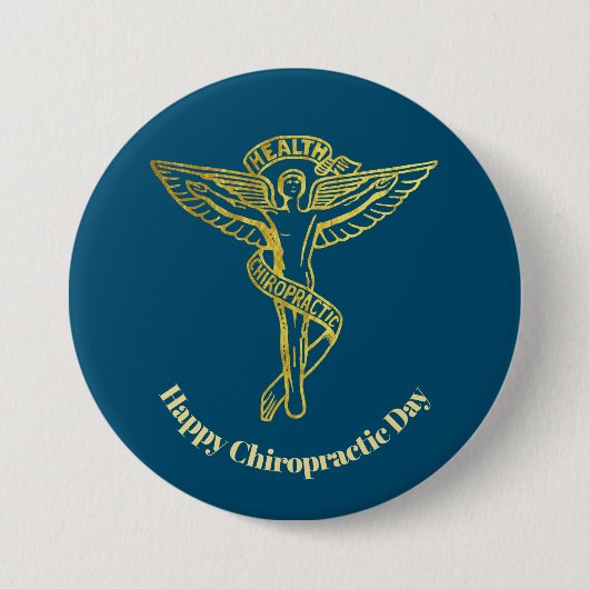 Golden Chiropractic Medical Symbol Outline Button (Voorkant)