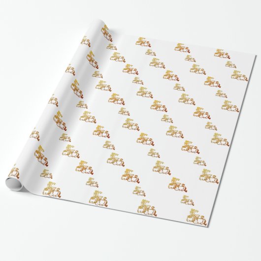 Golden Choo Choo Train Gift Wrap Cadeaupapier (Uitgerold)