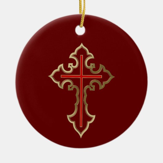 Golden Christelijk kruis Keramisch Ornament (Voorkant)