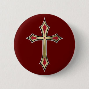 Golden Christelijk kruis Ronde Button 5,7 Cm