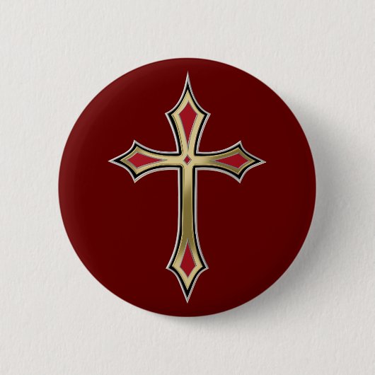 Golden Christelijk kruis Ronde Button 5,7 Cm (Voorkant)