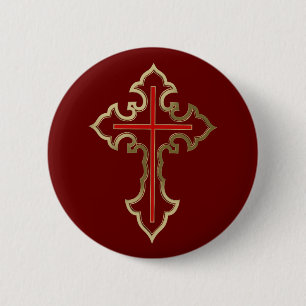 Golden Christelijk kruis Ronde Button 5,7 Cm