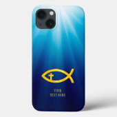 Golden Christelijke vis met kruis Case-Mate iPhone Case (Achterkant)