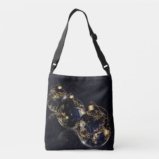 Golden Christmas Balls in donkere achtergrond Canv Crossbody Tas (Achterkant)