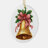 Golden Christmas Bell Holly and Stripe Bow Keramisch Ornament (Rechts)