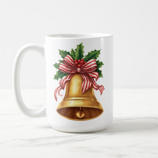 Golden Christmas Bell Holly and Stripe Bow Koffiemok (Links)
