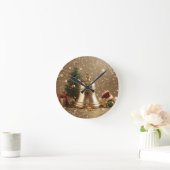 Golden Christmas Bell Wall Clock – Festive Holiday Ronde Klok (Huis)