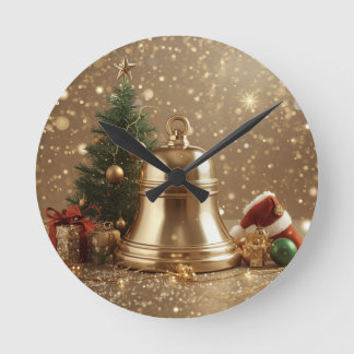 Golden Christmas Bell Wall Clock – Festive Holiday Ronde Klok