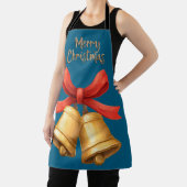 Golden Christmas Bells Blue Holiday Apron Schort (Insitu)
