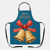 Golden Christmas Bells Blue Holiday Apron Schort (Voorkant)