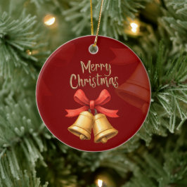 Golden Christmas Bells Red Holiday Art Keramisch Ornament