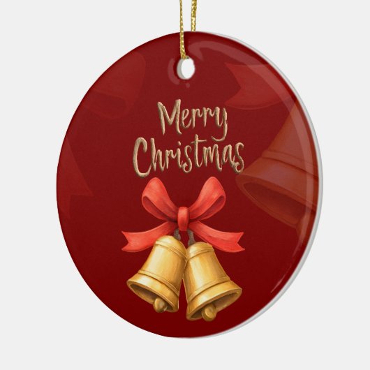 Golden Christmas Bells Red Holiday Art Keramisch Ornament (Links)
