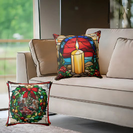 Golden Christmas Candle Faux Glas in lood Kussen