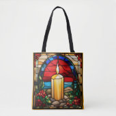 Golden Christmas Candle Faux Glas in lood Tote Bag (Voorkant)