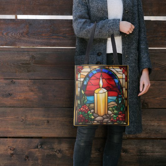 Golden Christmas Candle Faux Glas in lood Tote Bag