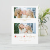 Golden Christmas Effect Botanical Holly 2 Photos Feestdagenkaart (Staand voorkant)