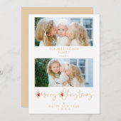 Golden Christmas Effect Botanical Holly 2 Photos Feestdagenkaart (Voorkant / Achterkant)