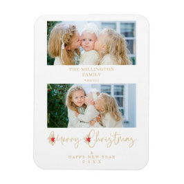 Golden Christmas Effect Botanical Holly 2 Photos Magneet