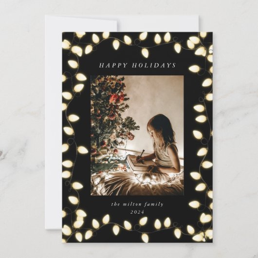 Golden Christmas Lights Een foto Feestdagenkaart (Voorkant)