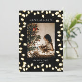 Golden Christmas Lights Een foto Feestdagenkaart (Staand voorkant)