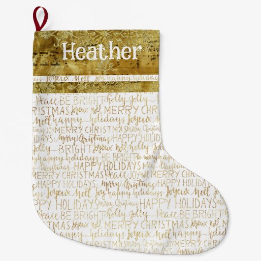 Golden Christmas Name Stocking Grote Kerstsok (Voorkant)