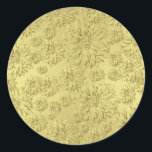 Golden Christmas Poinsettias op Folie papier Ronde Sticker<br><div class="desc">Een grafisch ontwerp van Golden Christmas Poinsettias op folie papier voor een glanzend vakantiethema ontwerp. U kunt dit kerstinpakpapier optioneel personaliseren door uw initiaal,  naam,  tekst of foto toe te voegen door op de knop 'Aanpassen' te drukken.</div>