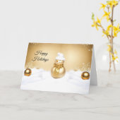 Golden Christmas Snowman Holiday Card Kaart (Gele Bloem)