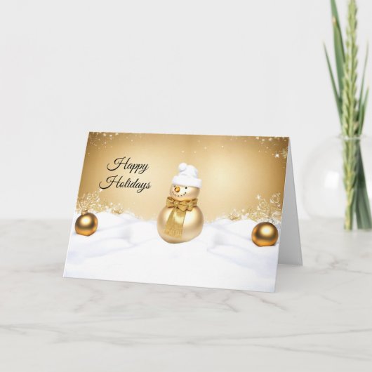 Golden Christmas Snowman Holiday Card Kaart (Voorkant)