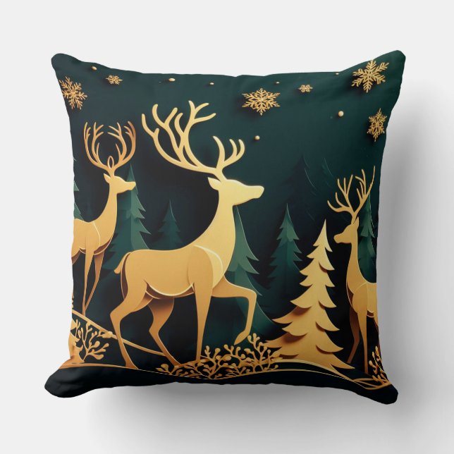 Golden Christmas Stags Kussen (Voorkant)