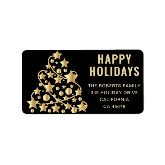 Golden Christmas Tree adreslabel Etiket (Voorkant)