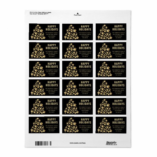 Golden Christmas Tree adreslabel Etiket (Full Sheet)
