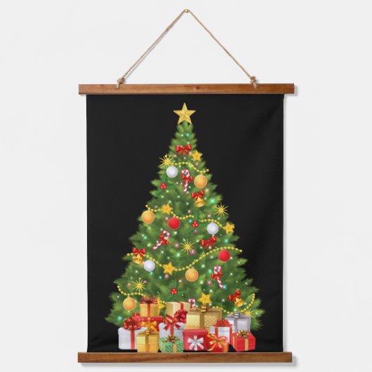 Golden Christmas Tree & Cadeaus Holiday Wall Tape Hangend Wandkleed (Voorkant)