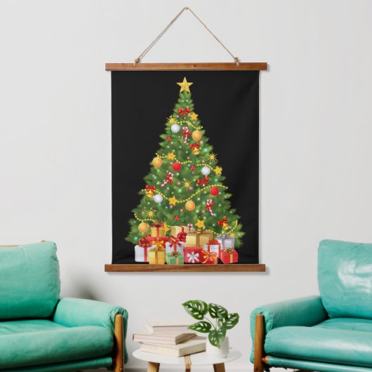 Golden Christmas Tree & Cadeaus Holiday Wall Tape Hangend Wandkleed (Woonkamer)
