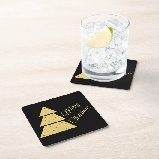 Golden Christmas Tree Paper Coaster Kartonnen Onderzetters (Insitu)