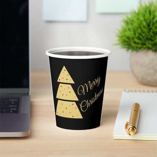 Golden Christmas Tree Paper Cup Papieren Bekers (Insitu)